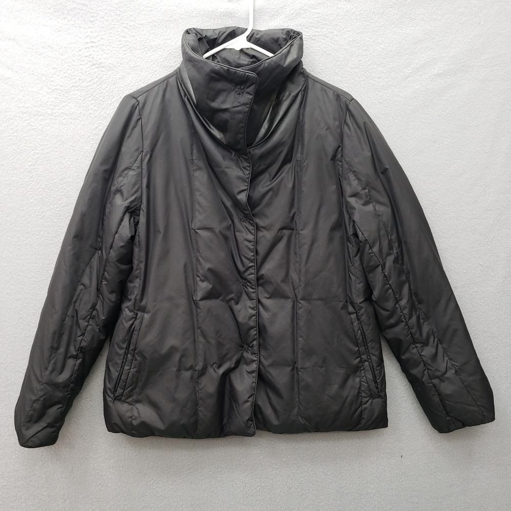 Eileen Fisher Nylon Stand Collar Down Coat Black Minimalist Winter Quiet Luxury